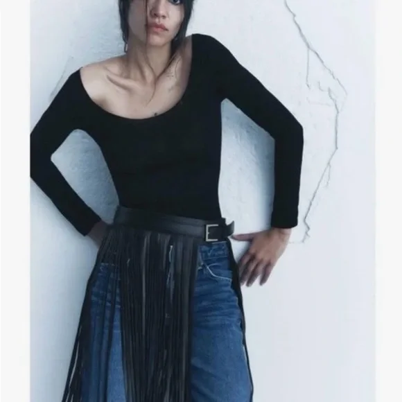 Fringed Leather Belt SPECIAL EDITION Black Bloggers Fav. Size 30 - Picture 4 of 7